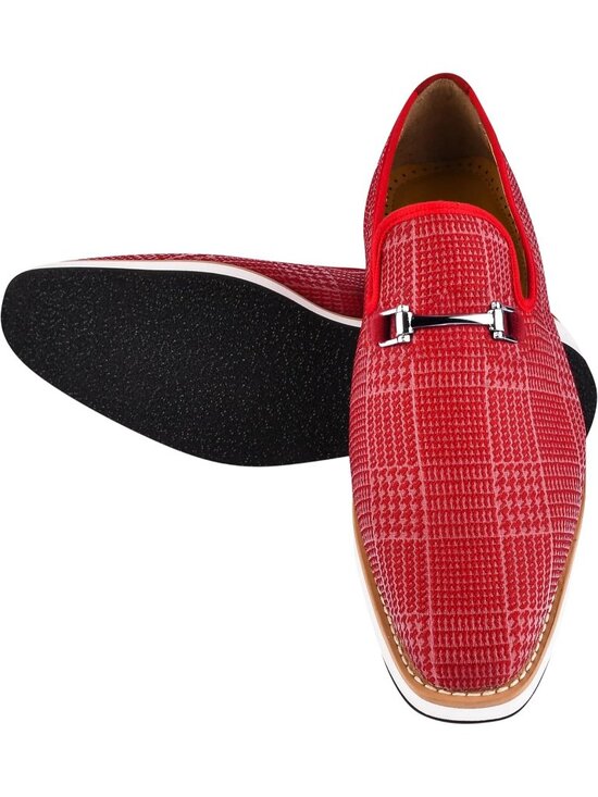LIBERTYZENO Men\'s Red Canvas Textile Suede Leather Loafer Tuxedo Slip On Shoes main image 5